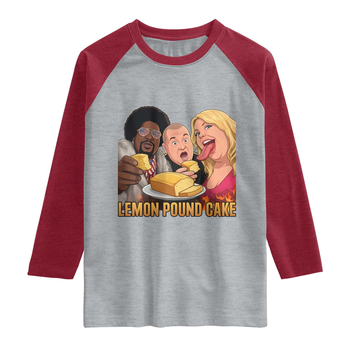 Funny Lemon Pound Cake Meme Raglan Shirt Retro Edgy Music Humor Gift for Party Lovers TS02 Heather Gray Heather Red Print Your Wear