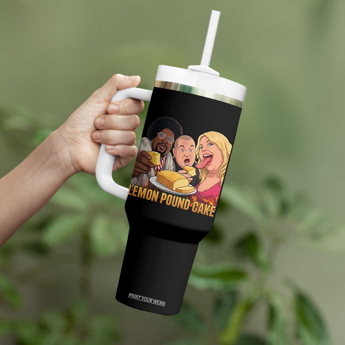 Funny Lemon Pound Cake Meme Tumbler With Handle Retro Edgy Music Humor Gift for Party Lovers TS02 Print Your Wear