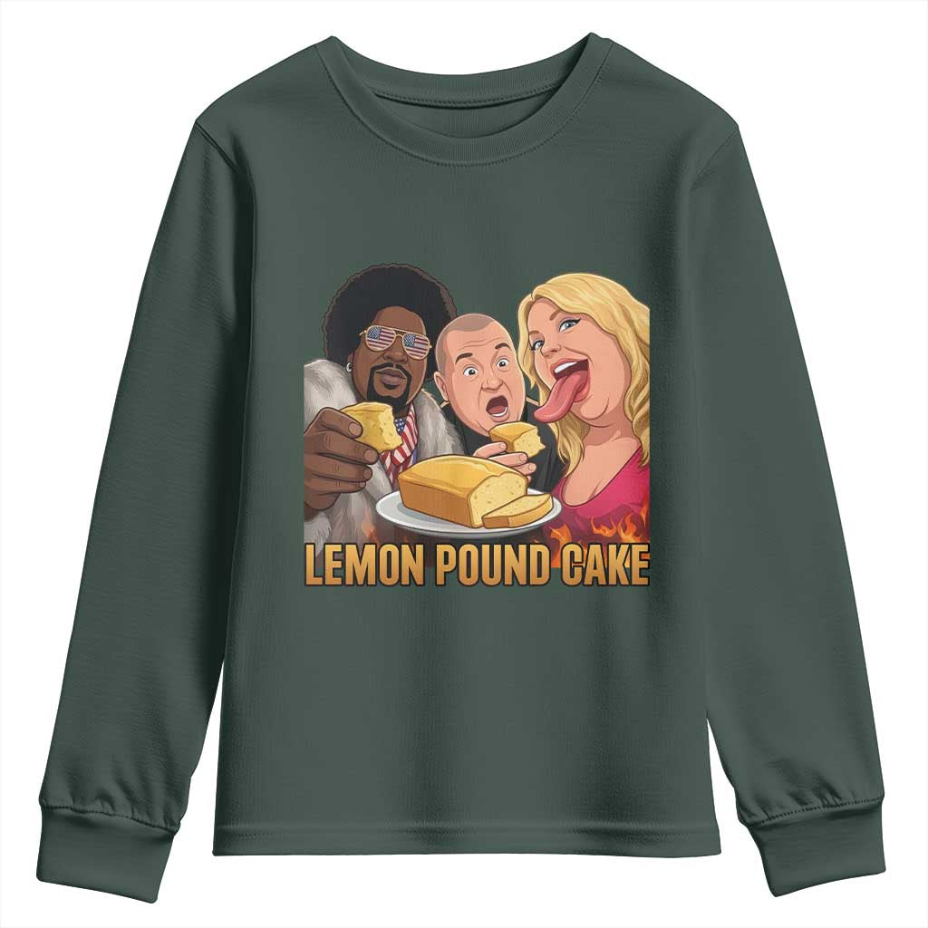 Funny Lemon Pound Cake Meme Youth Sweatshirt Retro Edgy Music Humor Gift for Party Lovers TS02 Dark Forest Green Print Your Wear