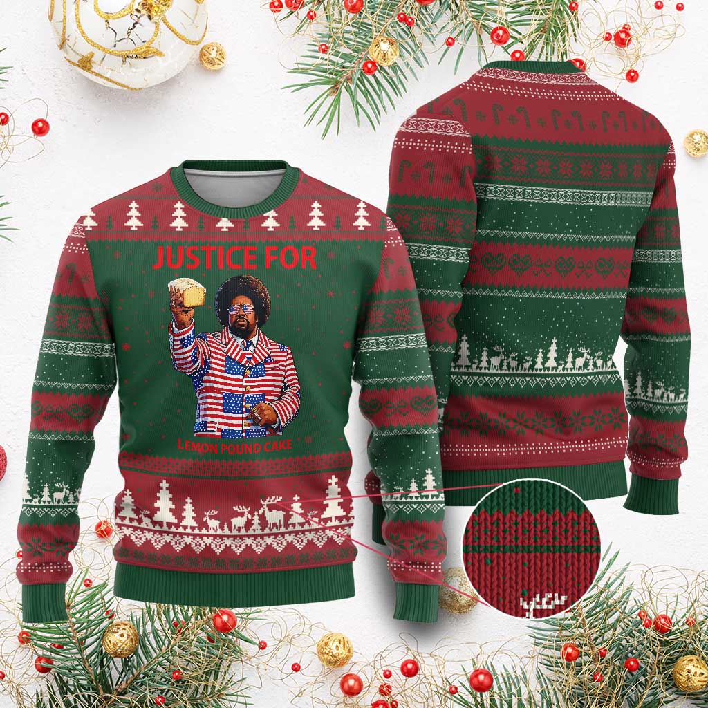 Justice for Lemon Pound Cake Ugly Christmas Sweater Funny Viral Edgy Meme Courtroom Parody Rap Fans TS02 Red Green Print Your Wear