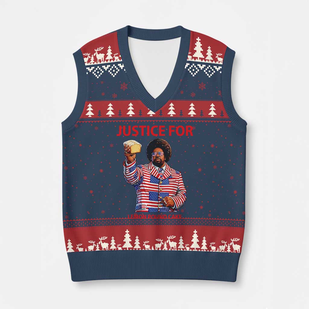 Justice for Lemon Pound Cake V-Neck Knit Sweater Vest Funny Viral Edgy Meme Courtroom Parody Rap Fans TS02 Navy Red Print Your Wear