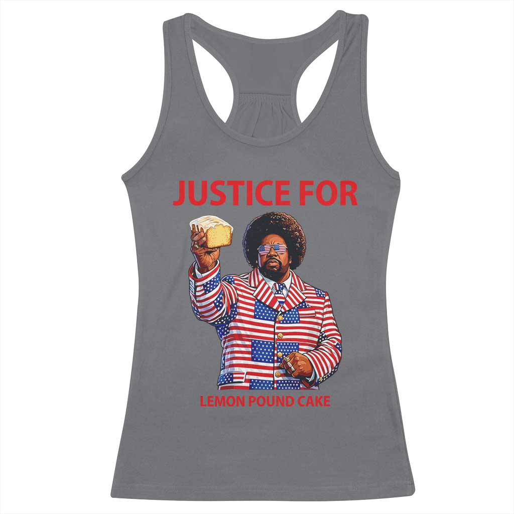 Justice for Lemon Pound Cake Racerback Tank Top - Funny Viral Edgy Meme Courtroom Parody Rap Fans TS02 Charcoal Print Your Wear