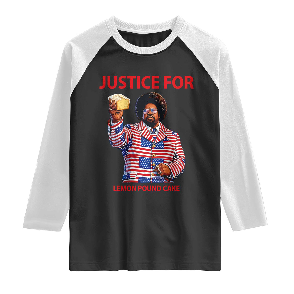 Justice for Lemon Pound Cake Raglan Shirt Funny Viral Edgy Meme Courtroom Parody Rap Fans TS02 Black White Print Your Wear