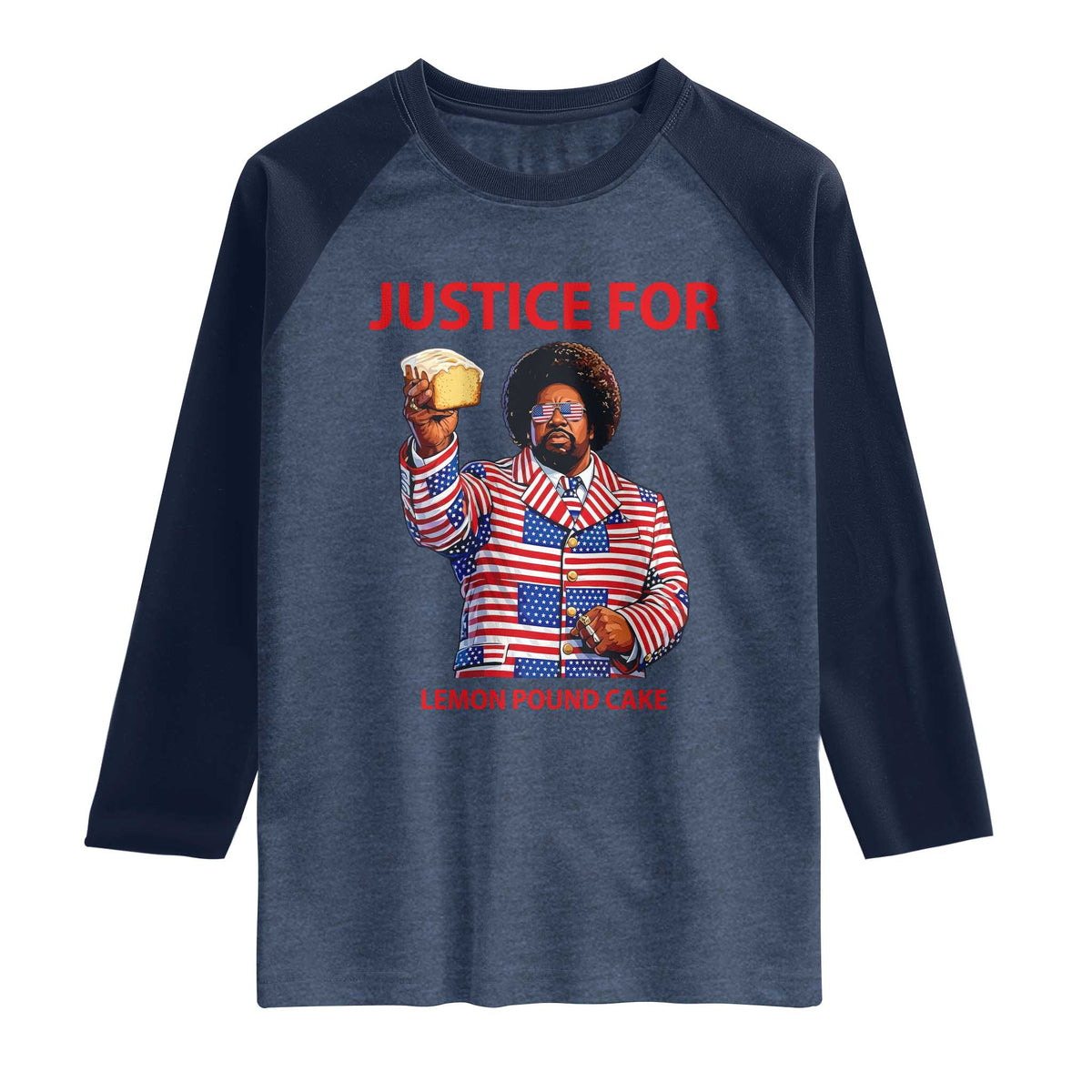 Justice for Lemon Pound Cake Raglan Shirt Funny Viral Edgy Meme Courtroom Parody Rap Fans TS02 Heather Denim Navy Print Your Wear