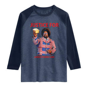 Justice for Lemon Pound Cake Raglan Shirt Funny Viral Edgy Meme Courtroom Parody Rap Fans TS02 Heather Denim Navy Print Your Wear