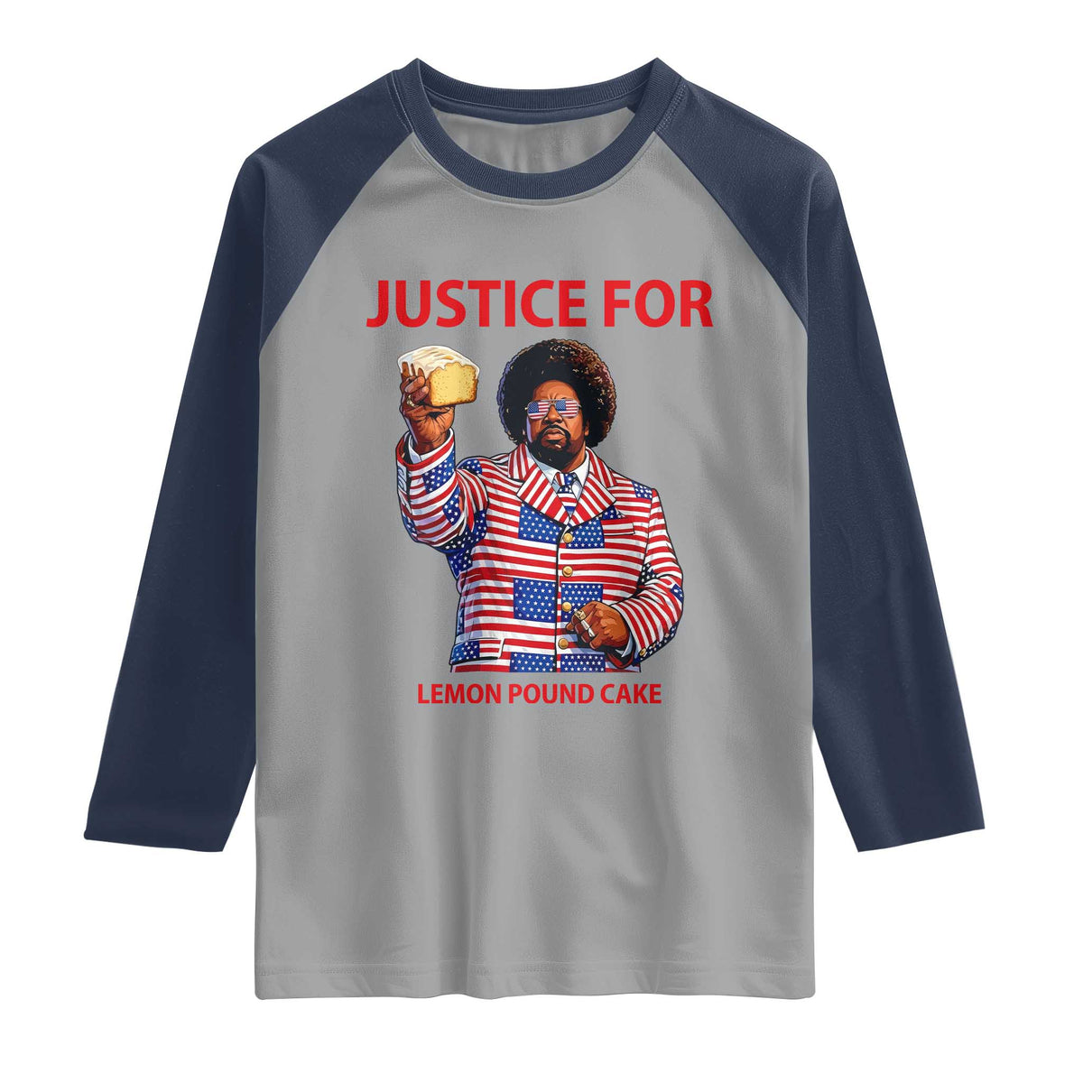 Justice for Lemon Pound Cake Raglan Shirt Funny Viral Edgy Meme Courtroom Parody Rap Fans TS02 Sport Gray Navy Print Your Wear