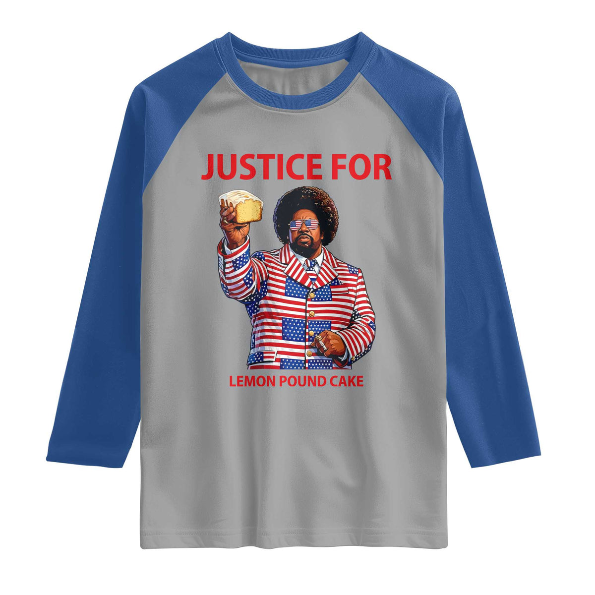 Justice for Lemon Pound Cake Raglan Shirt Funny Viral Edgy Meme Courtroom Parody Rap Fans TS02 Sport Gray Royal Print Your Wear