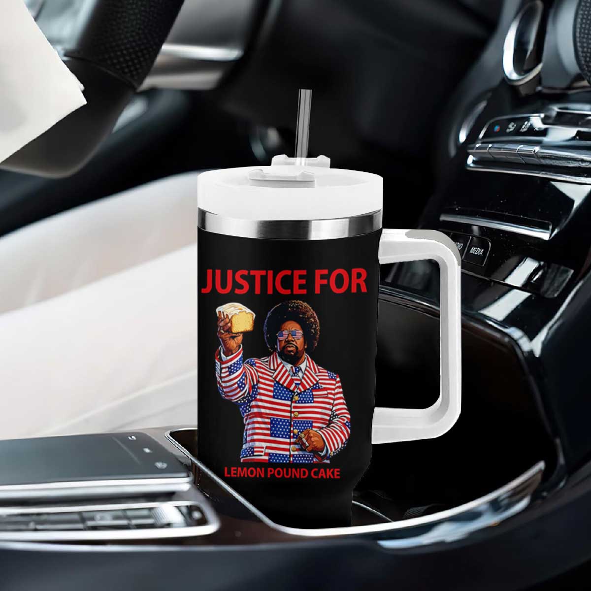 Justice for Lemon Pound Cake Tumbler With Handle Funny Viral Edgy Meme Courtroom Parody Rap Fans TS02 Print Your Wear