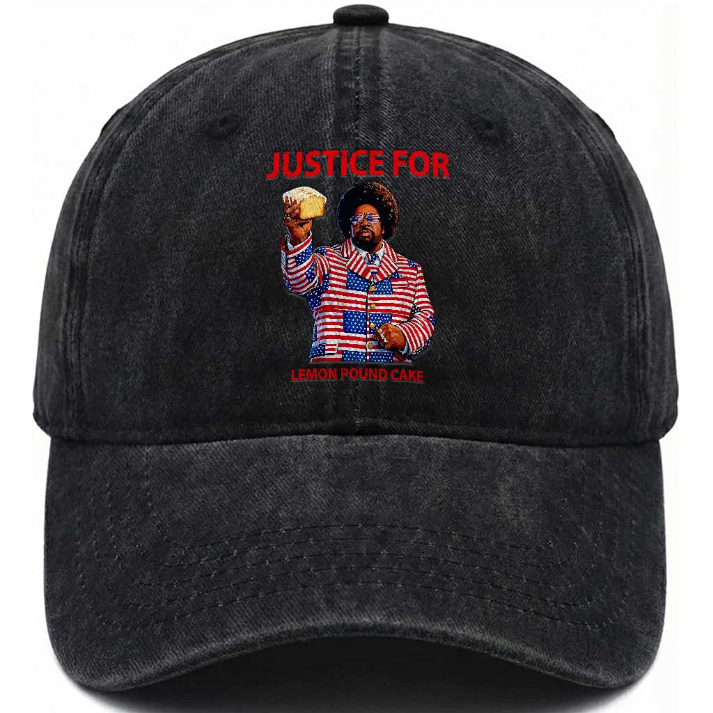Justice for Lemon Pound Cake Washed Cotton Baseball Cap Funny Viral Edgy Meme Courtroom Parody Rap Fans