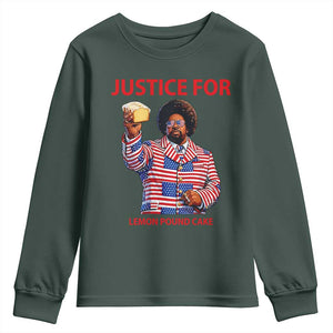 Justice for Lemon Pound Cake Youth Sweatshirt Funny Viral Edgy Meme Courtroom Parody Rap Fans TS02 Dark Forest Green Print Your Wear