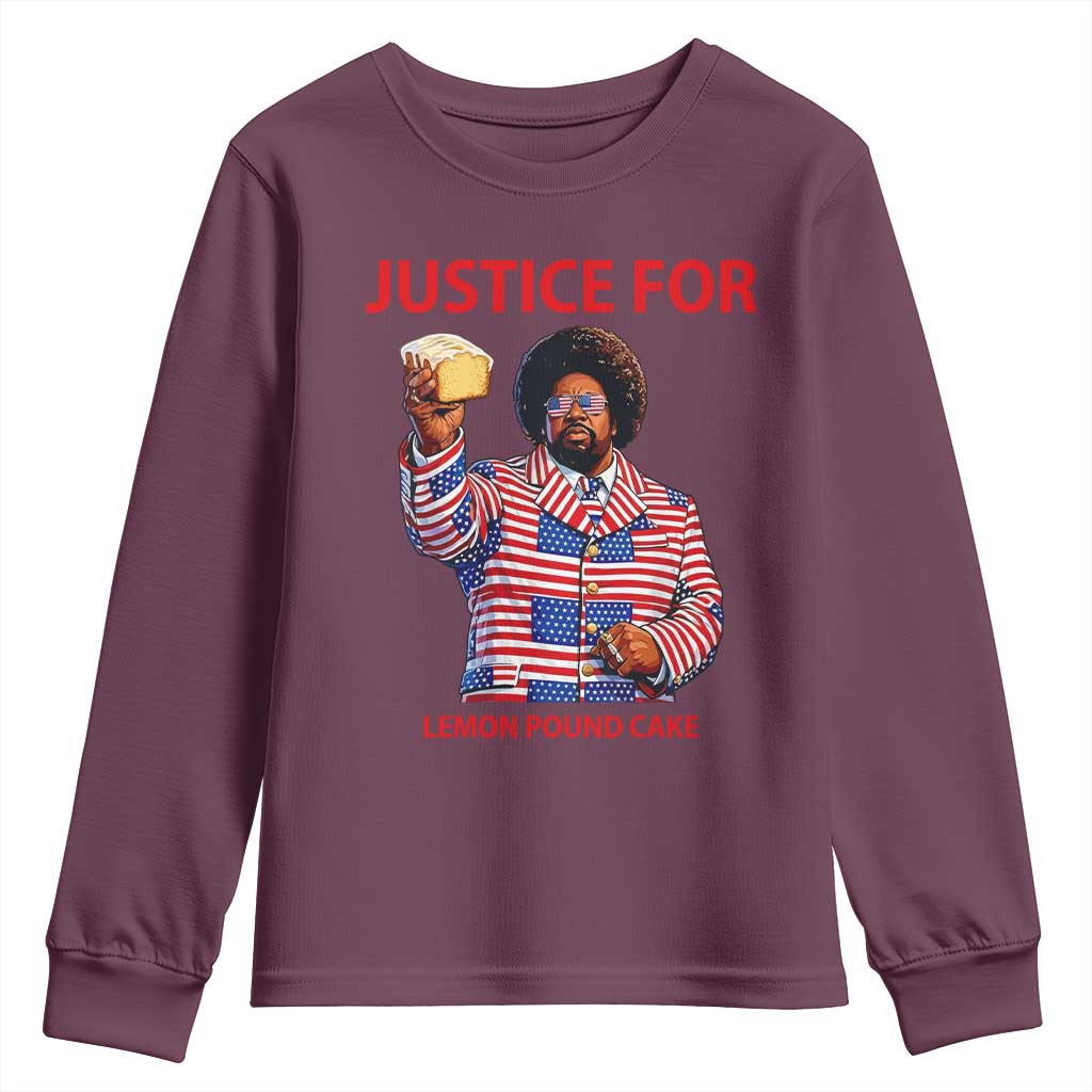Justice for Lemon Pound Cake Youth Sweatshirt Funny Viral Edgy Meme Courtroom Parody Rap Fans TS02 Maroon Print Your Wear