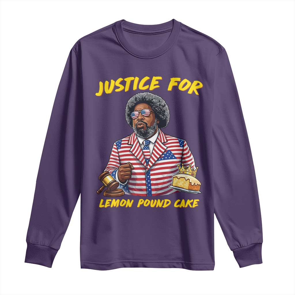 Justice for Lemon Pound Cake Funny Viral Meme Long Sleeve Shirt Edgy Hip Hop Humor Parody Gift for Rap Fans TS02 Purple Print Your Wear