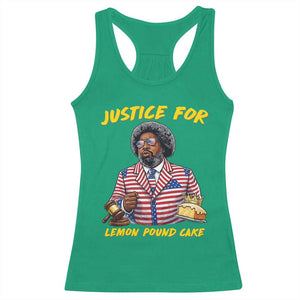 Justice for Lemon Pound Cake Funny Viral Meme Racerback Tank Top Edgy Hip Hop Humor Parody Gift for Rap Fans TS02 Irish Green Print Your Wear