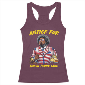 Justice for Lemon Pound Cake Funny Viral Meme Racerback Tank Top Edgy Hip Hop Humor Parody Gift for Rap Fans TS02 Maroon Print Your Wear