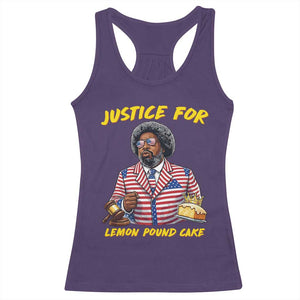 Justice for Lemon Pound Cake Funny Viral Meme Racerback Tank Top Edgy Hip Hop Humor Parody Gift for Rap Fans TS02 Purple Print Your Wear