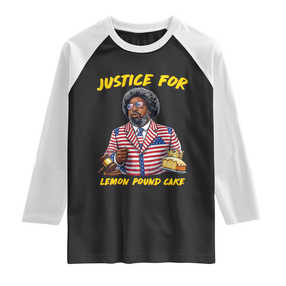 Justice for Lemon Pound Cake Funny Viral Meme Raglan Shirt Edgy Hip Hop Humor Parody Gift for Rap Fans TS02 Black White Print Your Wear