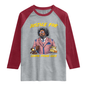 Justice for Lemon Pound Cake Funny Viral Meme Raglan Shirt Edgy Hip Hop Humor Parody Gift for Rap Fans TS02 Heather Gray Heather Red Print Your Wear
