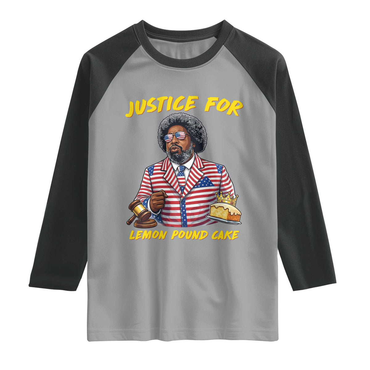 Justice for Lemon Pound Cake Funny Viral Meme Raglan Shirt Edgy Hip Hop Humor Parody Gift for Rap Fans TS02 Sport Gray Black Print Your Wear