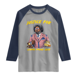 Justice for Lemon Pound Cake Funny Viral Meme Raglan Shirt Edgy Hip Hop Humor Parody Gift for Rap Fans TS02 Sport Gray Navy Print Your Wear