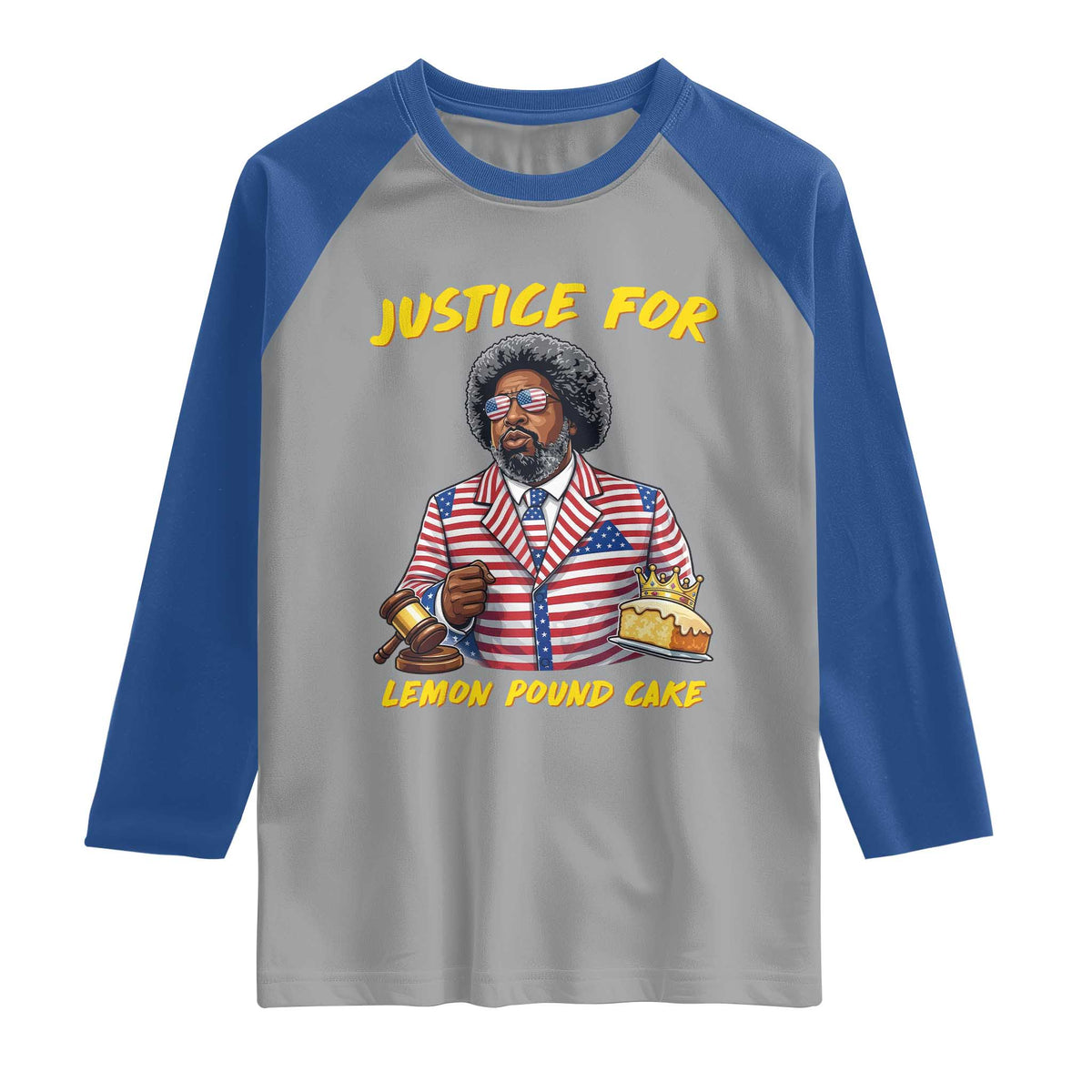 Justice for Lemon Pound Cake Funny Viral Meme Raglan Shirt Edgy Hip Hop Humor Parody Gift for Rap Fans TS02 Sport Gray Royal Print Your Wear