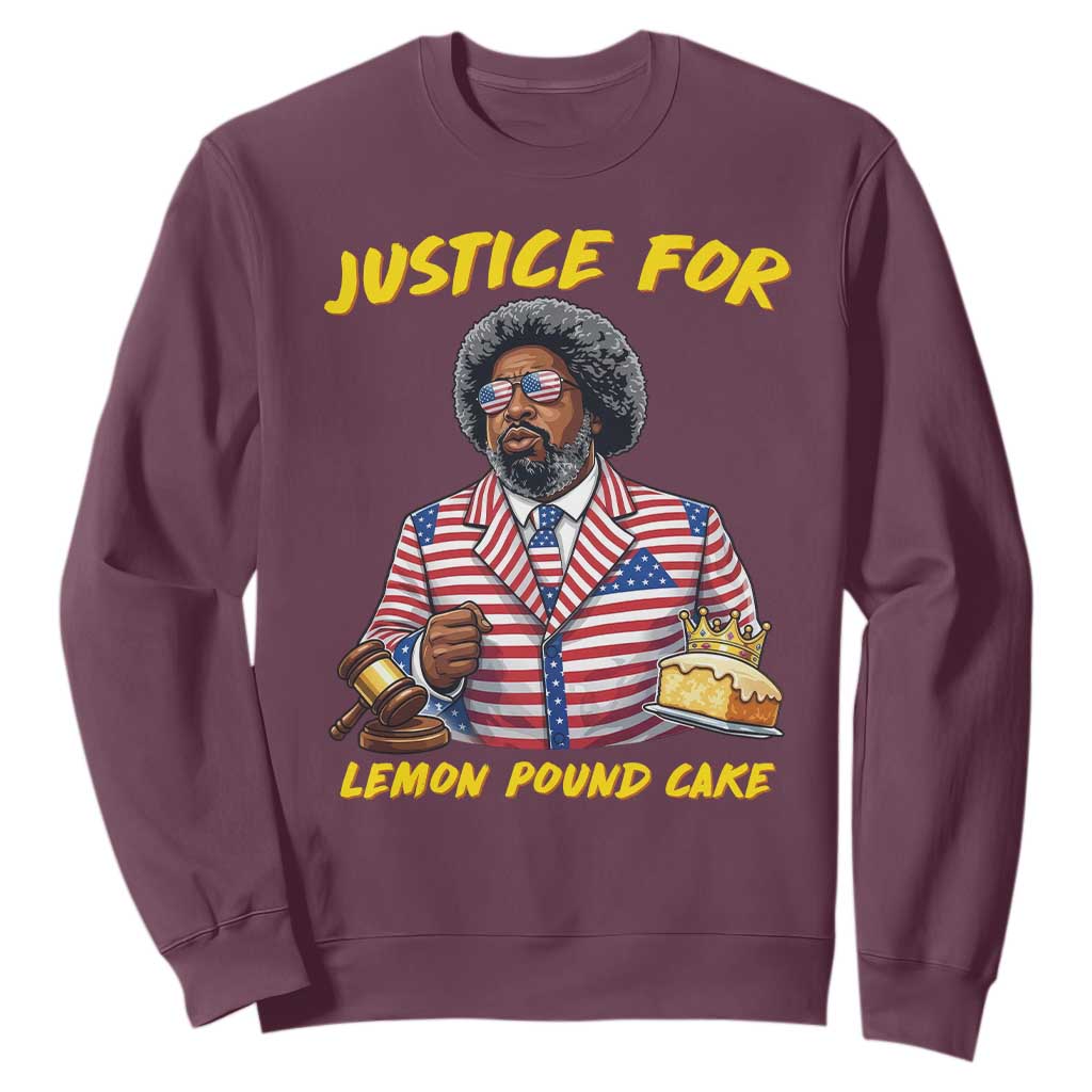 Justice for Lemon Pound Cake Funny Viral Meme Sweatshirt Edgy Hip Hop Humor Parody Gift for Rap Fans TS02 Maroon Print Your Wear