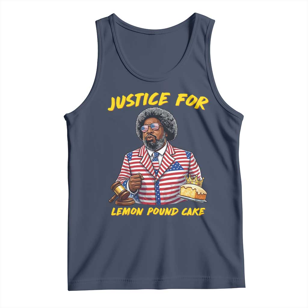 Justice for Lemon Pound Cake Funny Viral Meme Tank Top Edgy Hip Hop Humor Parody Gift for Rap Fans TS02 Navy Print Your Wear