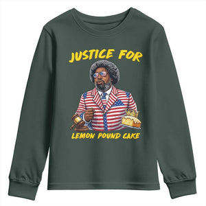 Justice for Lemon Pound Cake Funny Viral Meme Youth Sweatshirt Edgy Hip Hop Humor Parody Gift for Rap Fans TS02 Dark Forest Green Print Your Wear