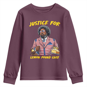 Justice for Lemon Pound Cake Funny Viral Meme Youth Sweatshirt Edgy Hip Hop Humor Parody Gift for Rap Fans TS02 Maroon Print Your Wear