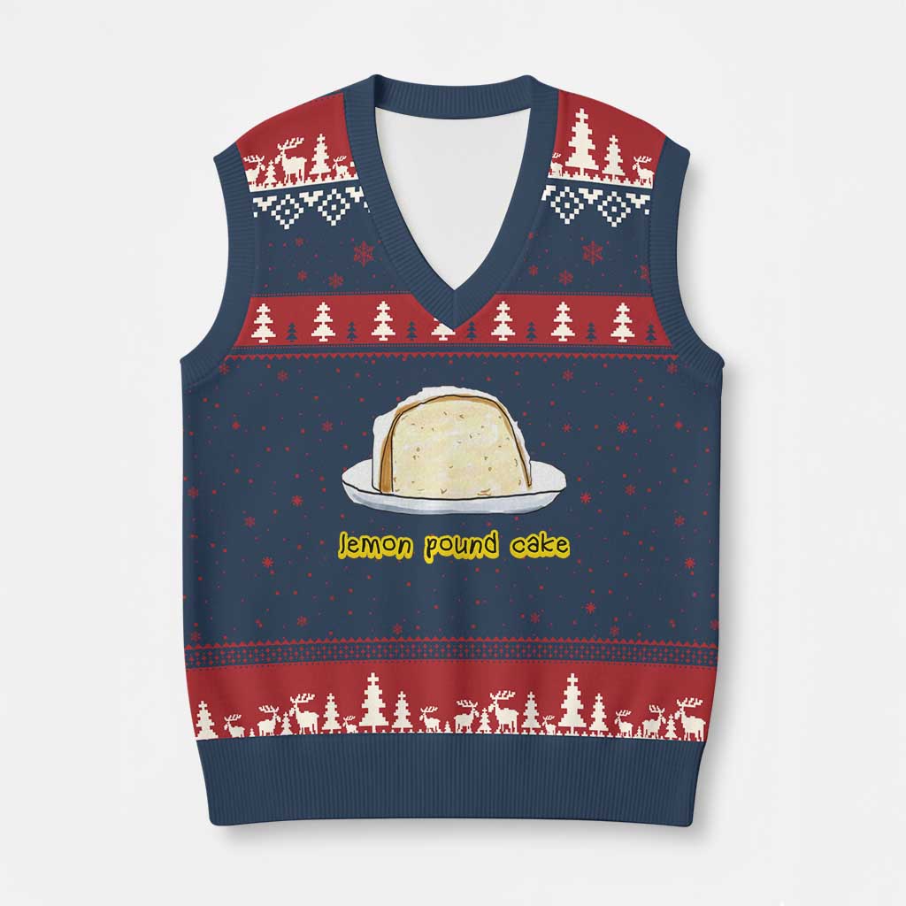 Lemon Pound Cake Funny Meme V-Neck Knit Sweater Vest Viral Edgy Hip Hop Humor Parody Gift for Rap Fans TS02 Navy Red Print Your Wear