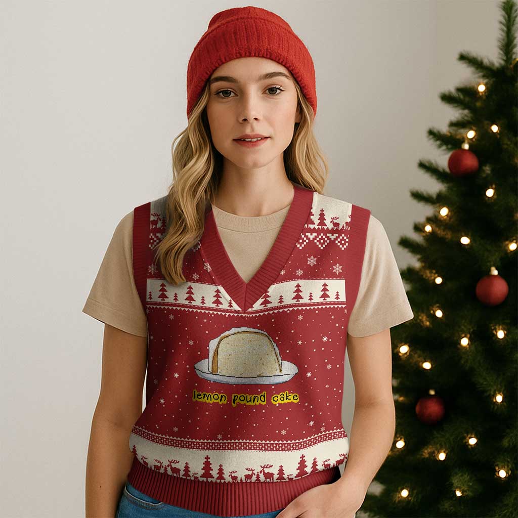 Lemon Pound Cake Funny Meme V-Neck Knit Sweater Vest Viral Edgy Hip Hop Humor Parody Gift for Rap Fans TS02 Red Beige Print Your Wear