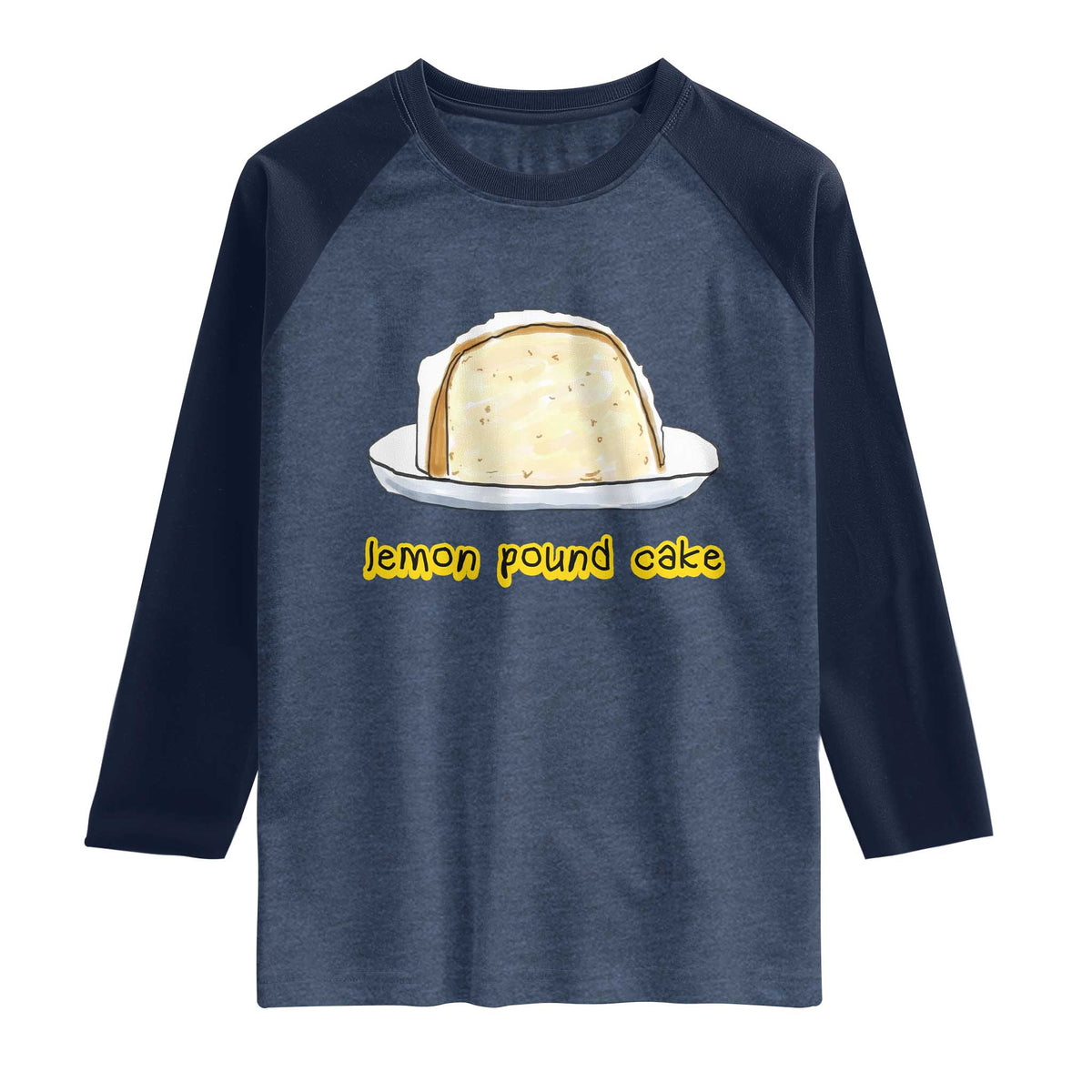 Lemon Pound Cake Funny Meme Raglan Shirt Viral Edgy Hip Hop Humor Parody Gift for Rap Fans TS02 Heather Denim Navy Print Your Wear