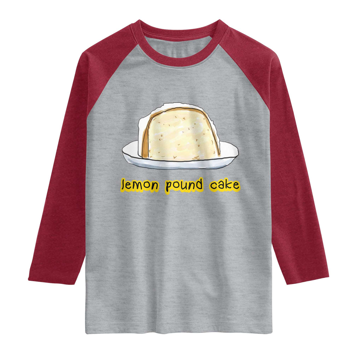 Lemon Pound Cake Funny Meme Raglan Shirt Viral Edgy Hip Hop Humor Parody Gift for Rap Fans TS02 Heather Gray Heather Red Print Your Wear