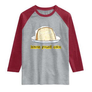 Lemon Pound Cake Funny Meme Raglan Shirt Viral Edgy Hip Hop Humor Parody Gift for Rap Fans TS02 Heather Gray Heather Red Print Your Wear