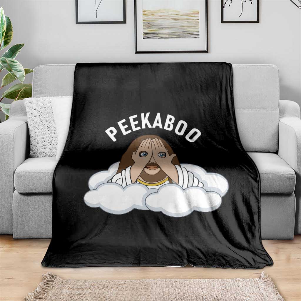 Peekaboo Jesus Funny Christian Throw Blanket Faith Humor Savior in Clouds Religious Meme TS02 Print Your Wear