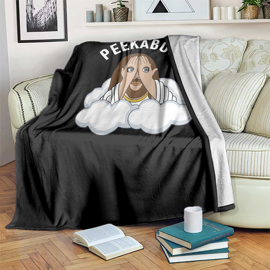 Peekaboo Jesus Funny Christian Throw Blanket Faith Humor Savior in Clouds Religious Meme TS02 Print Your Wear