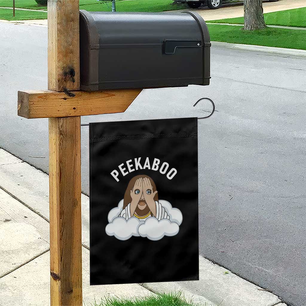Peekaboo Jesus Funny Christian Garden Flag Faith Humor Savior in Clouds Religious Meme TS02 Print Your Wear