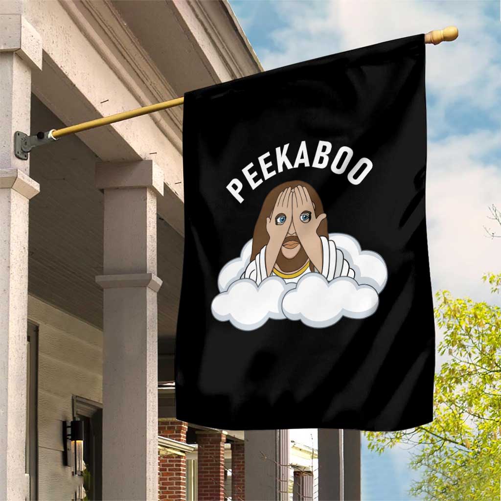 Peekaboo Jesus Funny Christian Garden Flag Faith Humor Savior in Clouds Religious Meme TS02 Print Your Wear