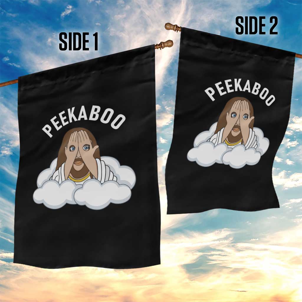 Peekaboo Jesus Funny Christian Garden Flag Faith Humor Savior in Clouds Religious Meme TS02 Print Your Wear