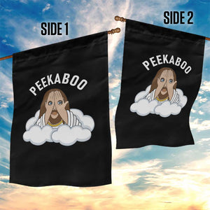 Peekaboo Jesus Funny Christian Garden Flag Faith Humor Savior in Clouds Religious Meme TS02 Print Your Wear
