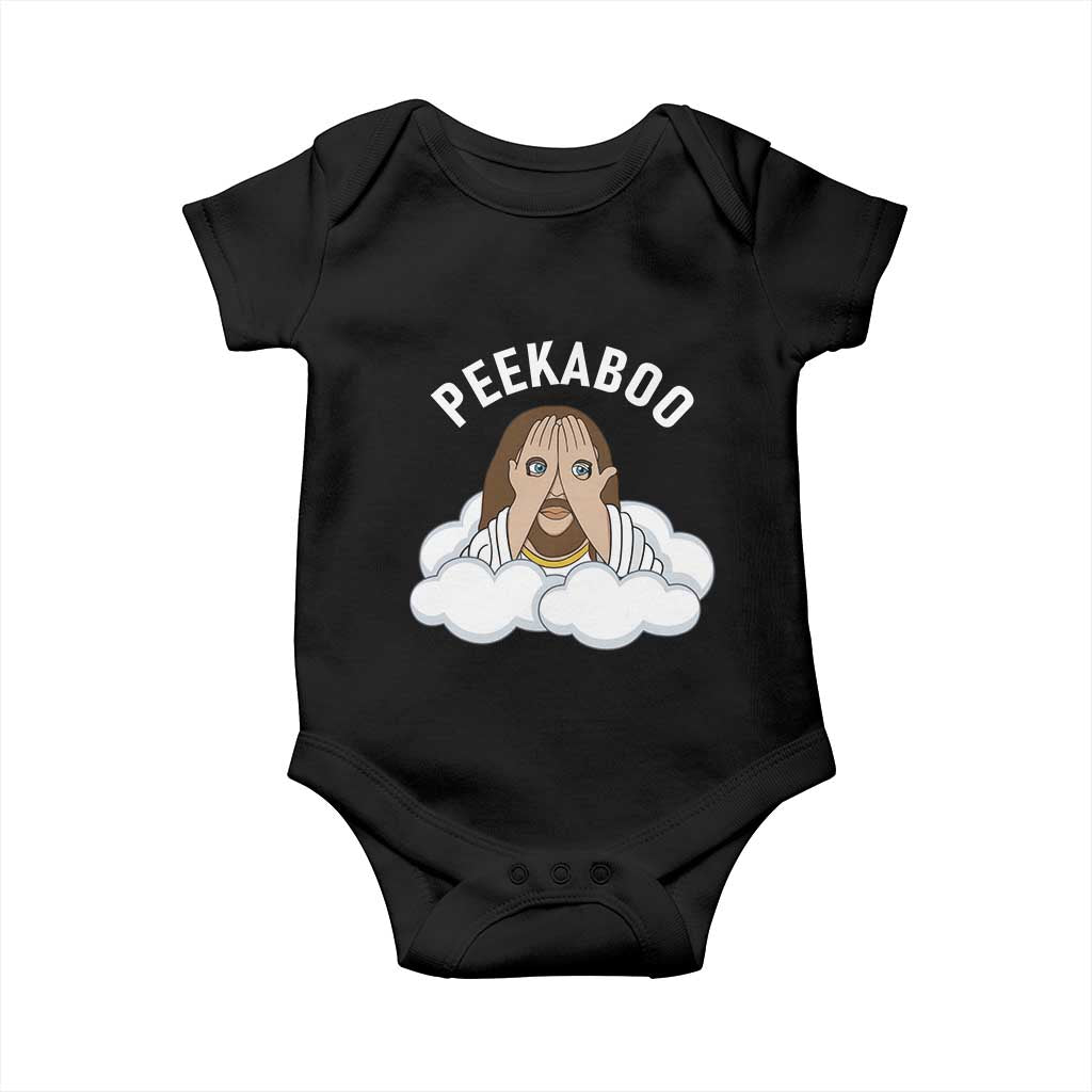Peekaboo Jesus Funny Christian Baby Onesie Faith Humor Savior in Clouds Religious Meme TS02 Black Print Your Wear