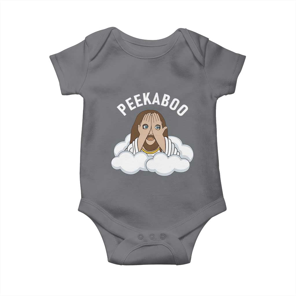 Peekaboo Jesus Funny Christian Baby Onesie Faith Humor Savior in Clouds Religious Meme TS02 Charcoal Print Your Wear