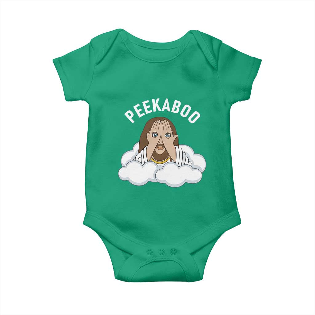 Peekaboo Jesus Funny Christian Baby Onesie Faith Humor Savior in Clouds Religious Meme TS02 Irish Green Print Your Wear