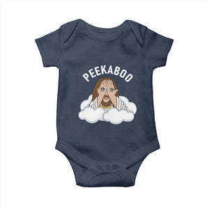 Peekaboo Jesus Funny Christian Baby Onesie Faith Humor Savior in Clouds Religious Meme TS02 Navy Print Your Wear