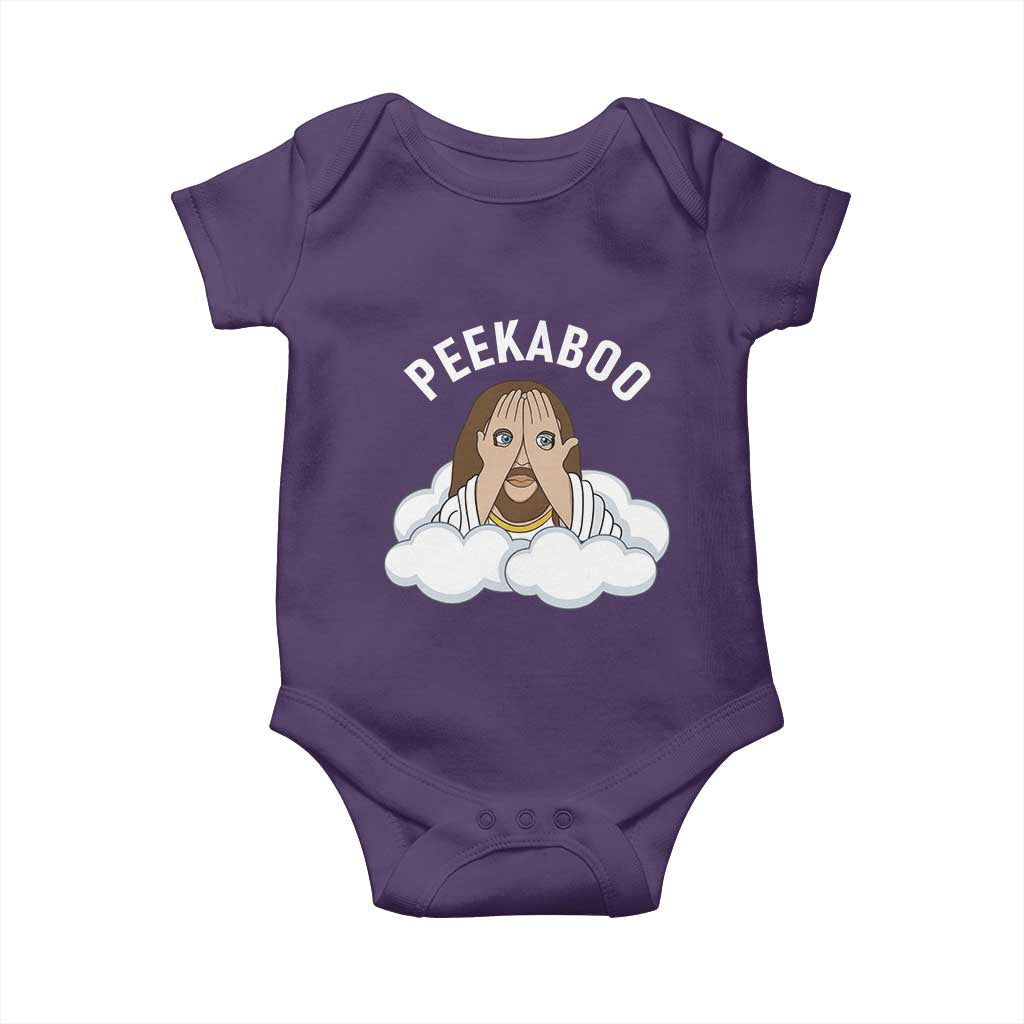 Peekaboo Jesus Funny Christian Baby Onesie Faith Humor Savior in Clouds Religious Meme TS02 Purple Print Your Wear