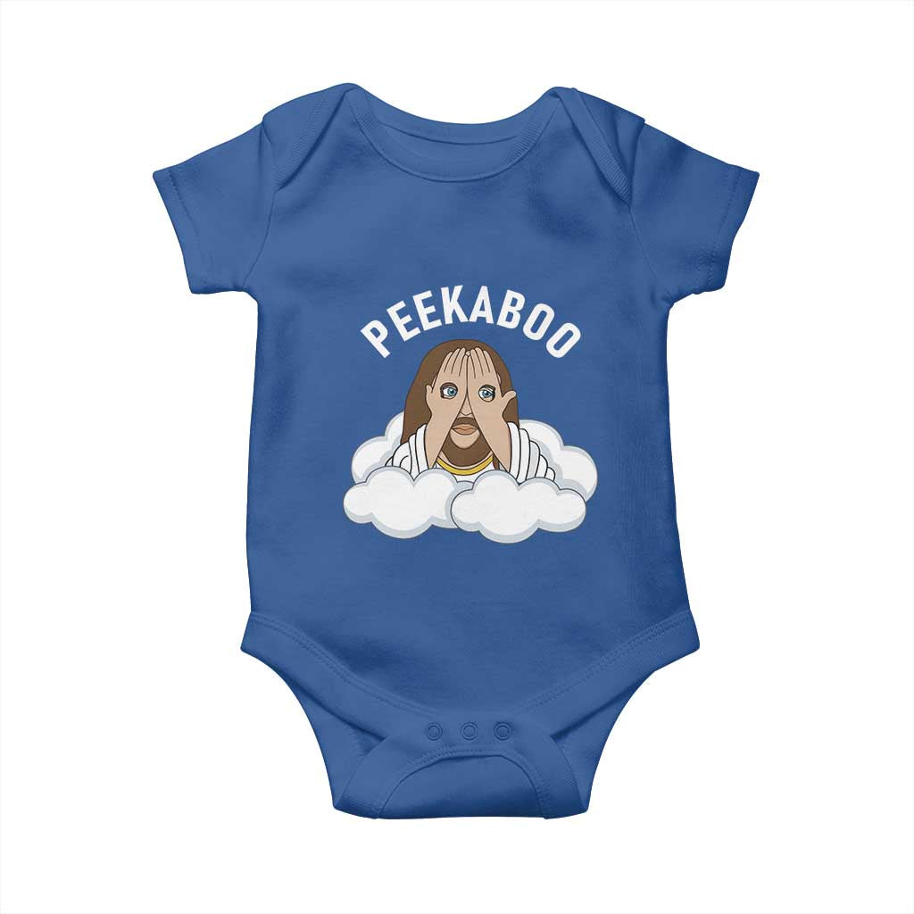 Peekaboo Jesus Funny Christian Baby Onesie Faith Humor Savior in Clouds Religious Meme TS02 Royal Blue Print Your Wear