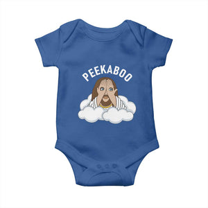 Peekaboo Jesus Funny Christian Baby Onesie Faith Humor Savior in Clouds Religious Meme TS02 Royal Blue Print Your Wear
