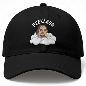 Peekaboo Jesus Funny Christian Baseball Cap Faith Humor Savior in Clouds Religious Meme TS02 Print Your Wear