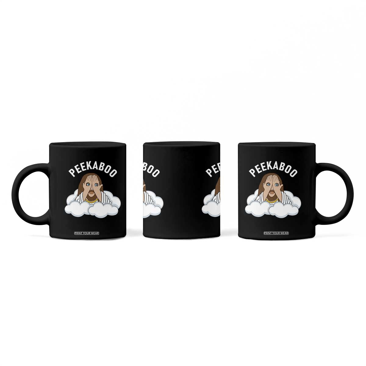 Peekaboo Jesus Funny Christian Coffee Mug Faith Humor Savior in Clouds Religious Meme TS02 Print Your Wear