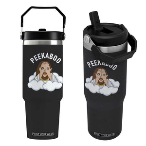 Peekaboo Jesus Funny Christian Flip Straw Tumbler Faith Humor Savior in Clouds Religious Meme TS02 One Size: 30 oz Black Print Your Wear