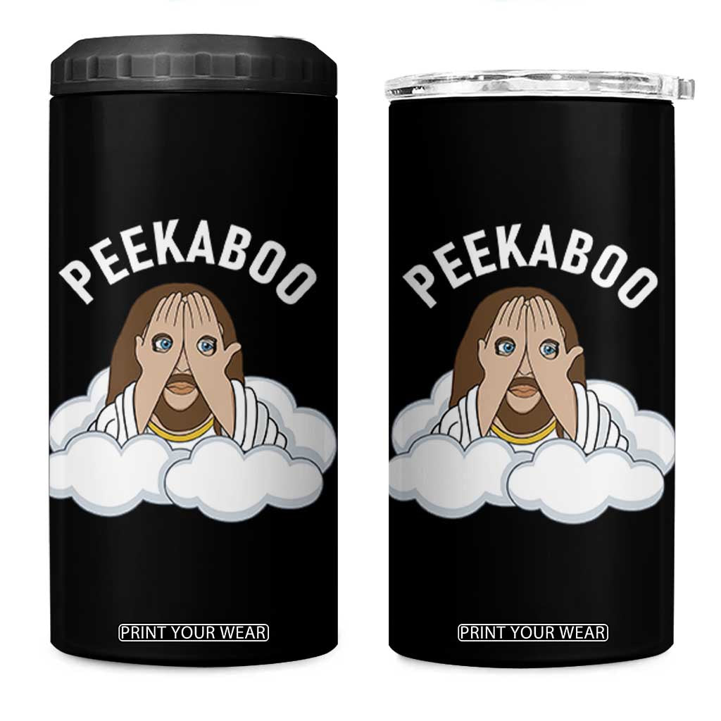 Peekaboo Jesus Funny Christian 4 in 1 Can Cooler Tumbler Faith Humor Savior in Clouds Religious Meme TS02 One Size: 16 oz Black Print Your Wear